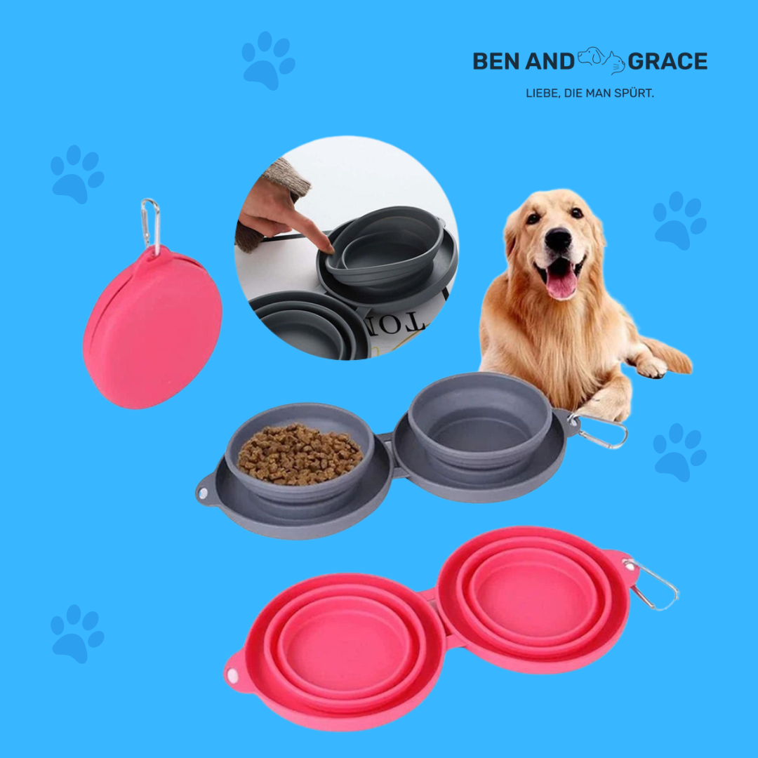Faltbarer Doppel-Napf aus Gummi – Ideal für Hunde & Katzen unterwegs!