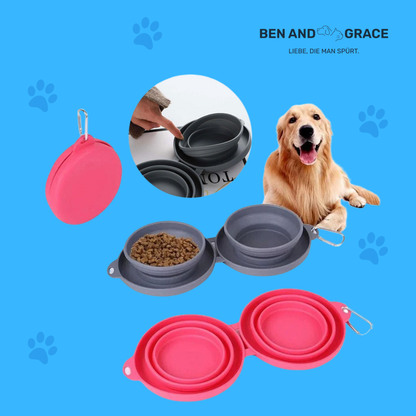 Faltbarer Doppel-Napf aus Gummi – Ideal für Hunde & Katzen unterwegs!