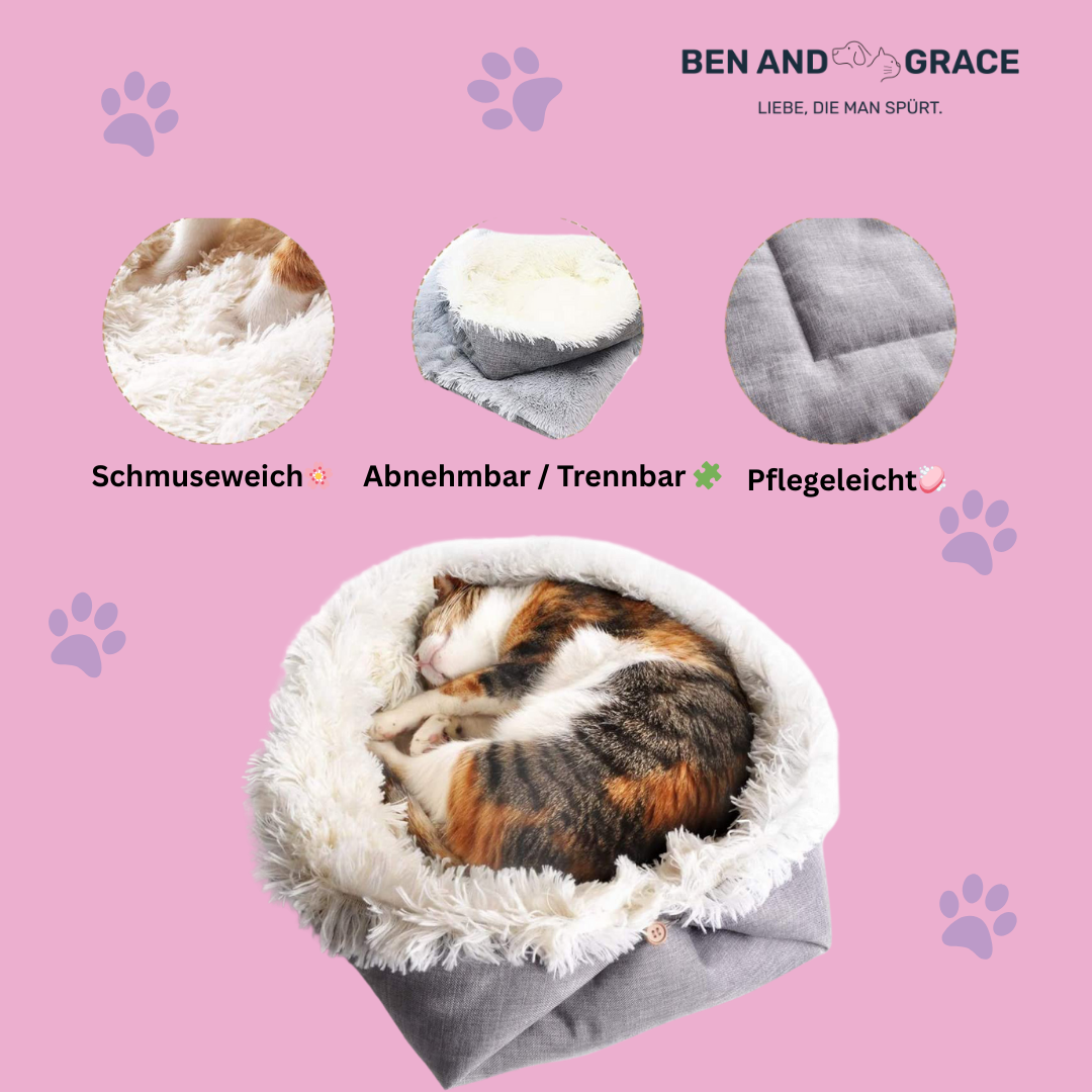 2-in-1 Selbstheizende Katzendecke & Kuschelnest I Weich, Rutschfest & Pflegeleich