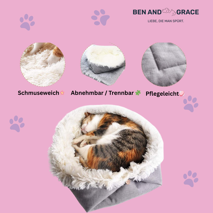 2-in-1 Selbstheizende Katzendecke & Kuschelnest I Weich, Rutschfest & Pflegeleich