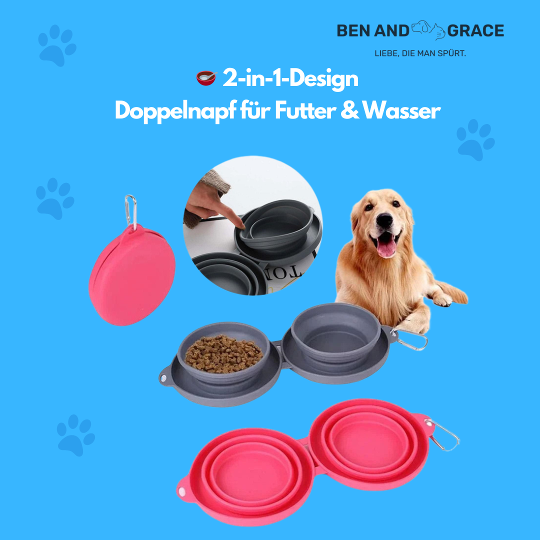 Faltbarer Doppel-Napf aus Gummi – Ideal für Hunde & Katzen unterwegs!