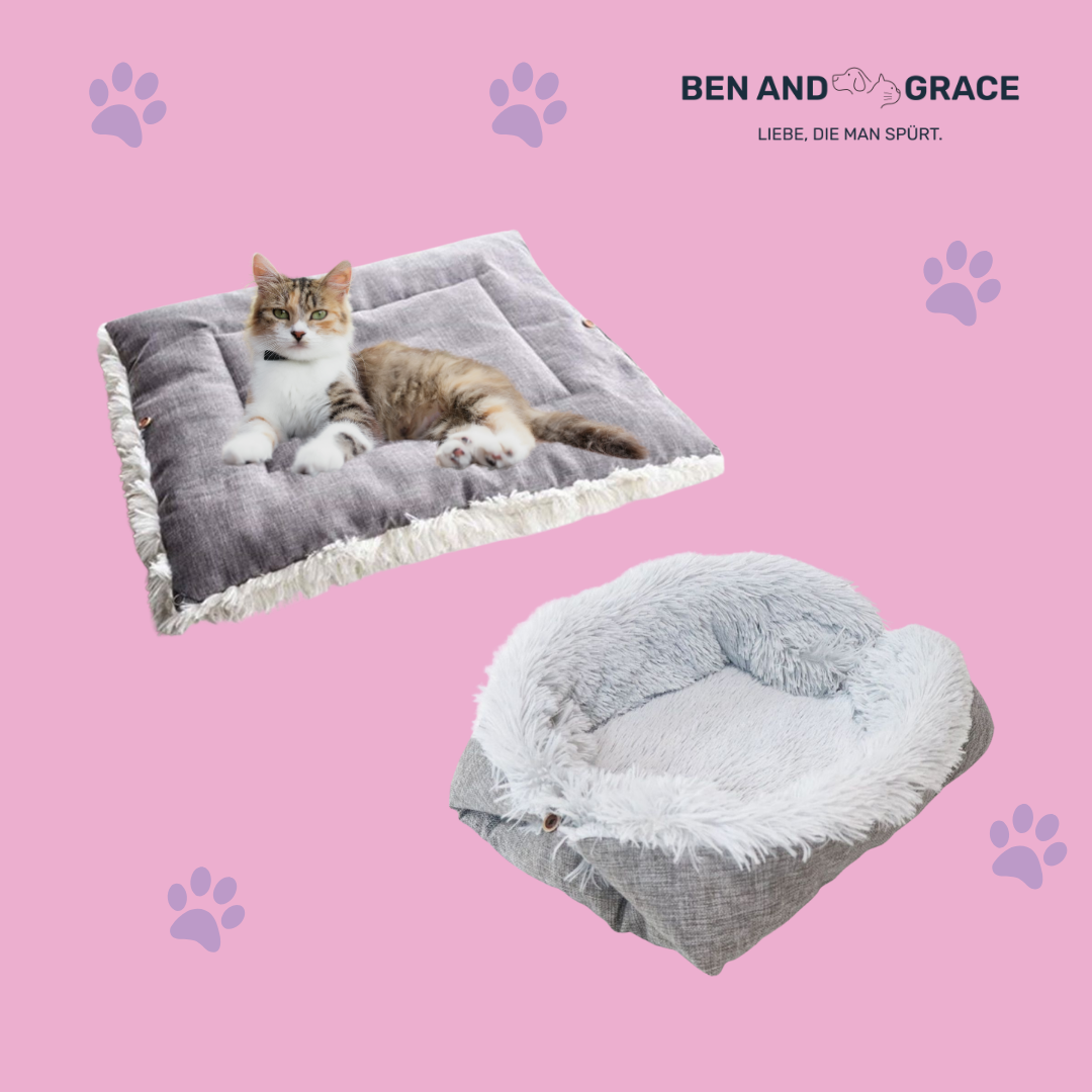 2-in-1 Selbstheizende Katzendecke & Kuschelnest I Weich, Rutschfest & Pflegeleich