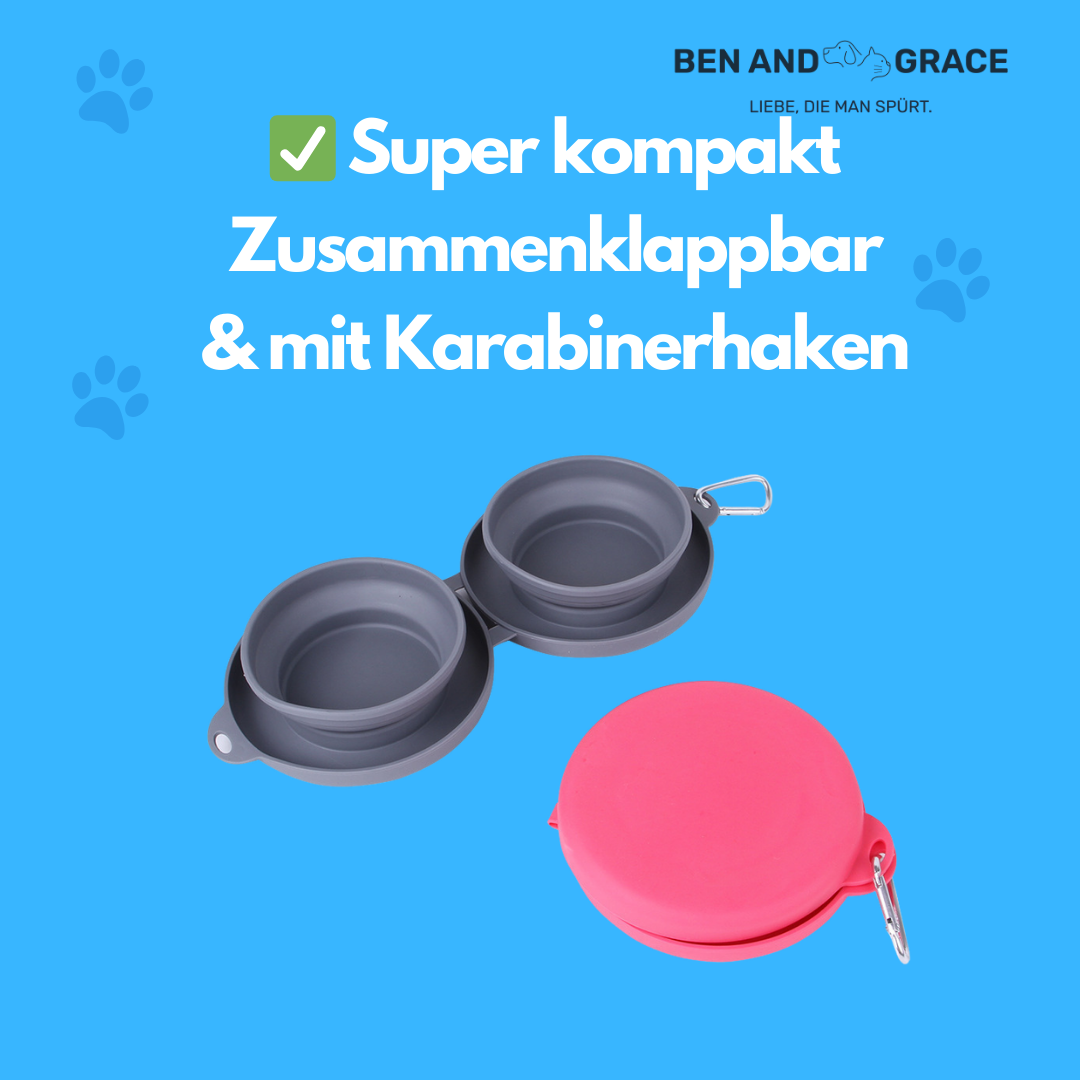 Faltbarer Doppel-Napf aus Gummi – Ideal für Hunde & Katzen unterwegs!