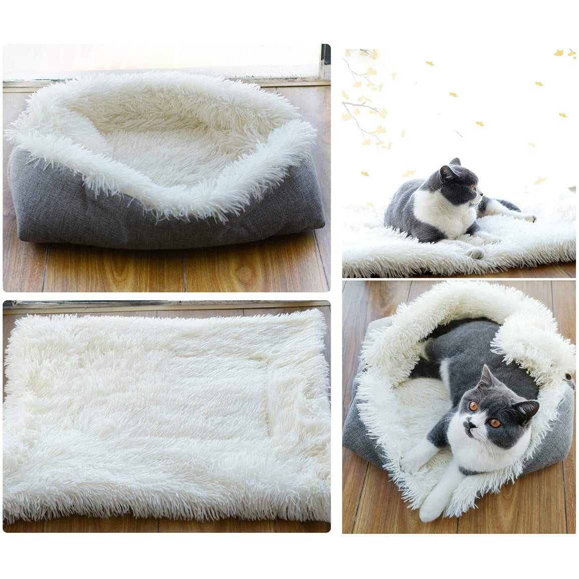 2-in-1 Selbstheizende Katzendecke & Kuschelnest I Weich, Rutschfest & Pflegeleich