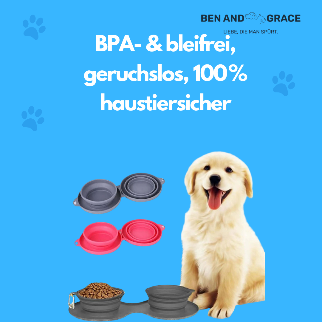 Faltbarer Doppel-Napf aus Gummi – Ideal für Hunde & Katzen unterwegs!