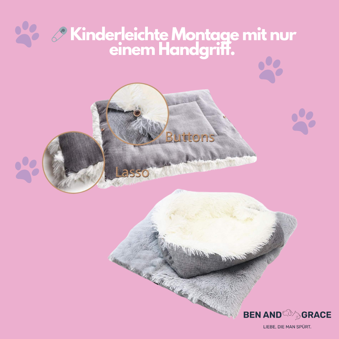 2-in-1 Selbstheizende Katzendecke & Kuschelnest I Weich, Rutschfest & Pflegeleich