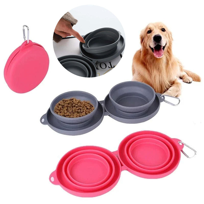 Faltbarer Doppel-Napf aus Gummi – Ideal für Hunde & Katzen unterwegs!