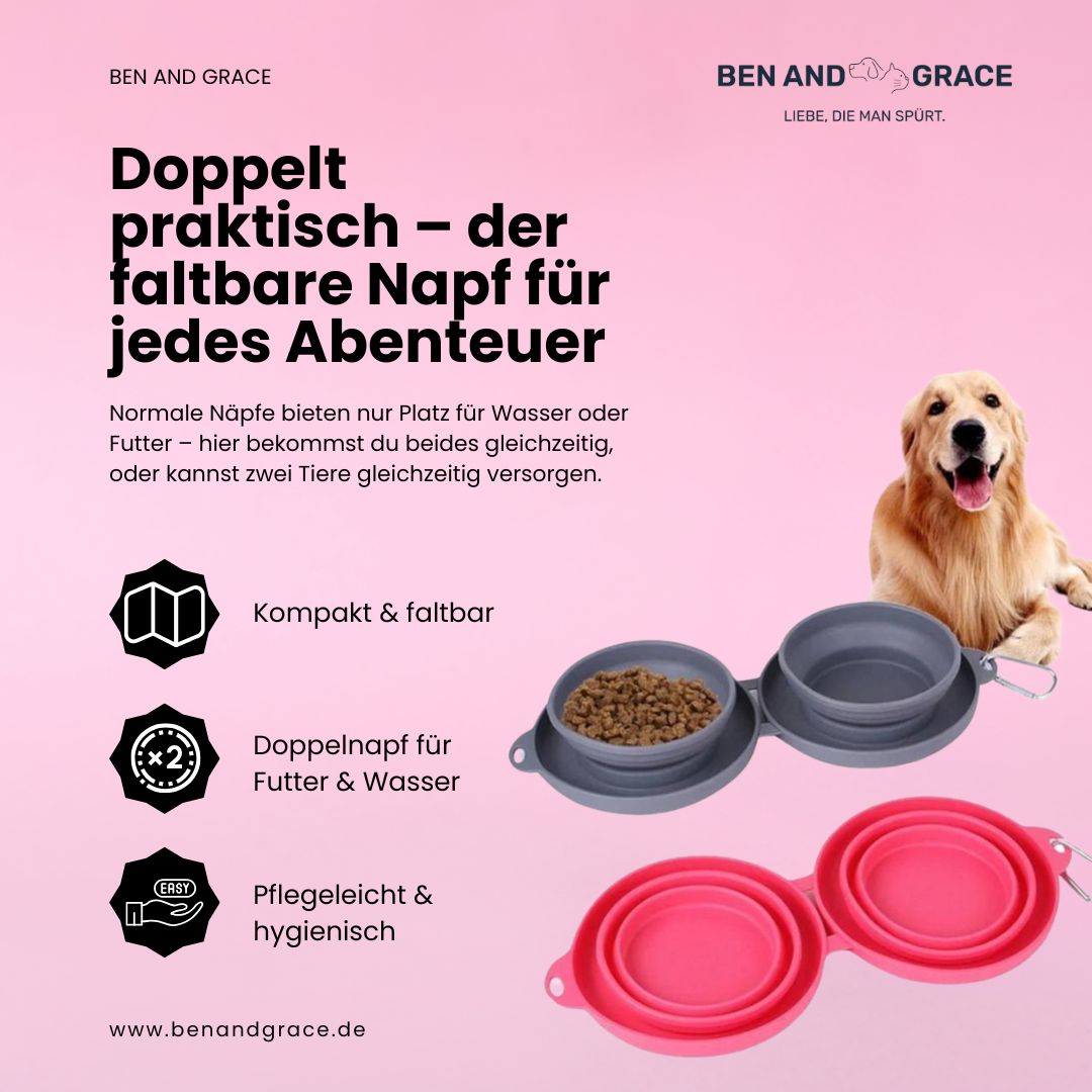 Faltbarer Doppel-Napf aus Gummi – Ideal für Hunde & Katzen unterwegs!