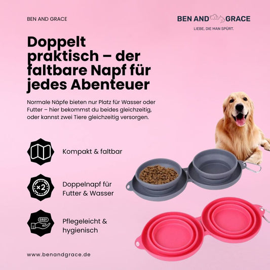 Faltbarer Doppel-Napf aus Gummi – Ideal für Hunde & Katzen unterwegs!