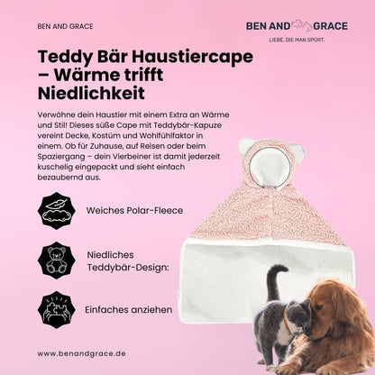 Teddy Bär Kuschel-Cape mit Kapuze – Flauschige Fleece-Decke - FluffyBrush
