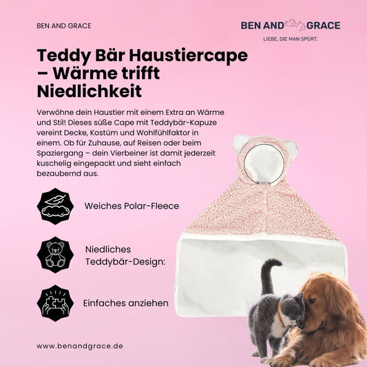 Teddy Bär Kuschel-Cape mit Kapuze – Flauschige Fleece-Decke - FluffyBrush